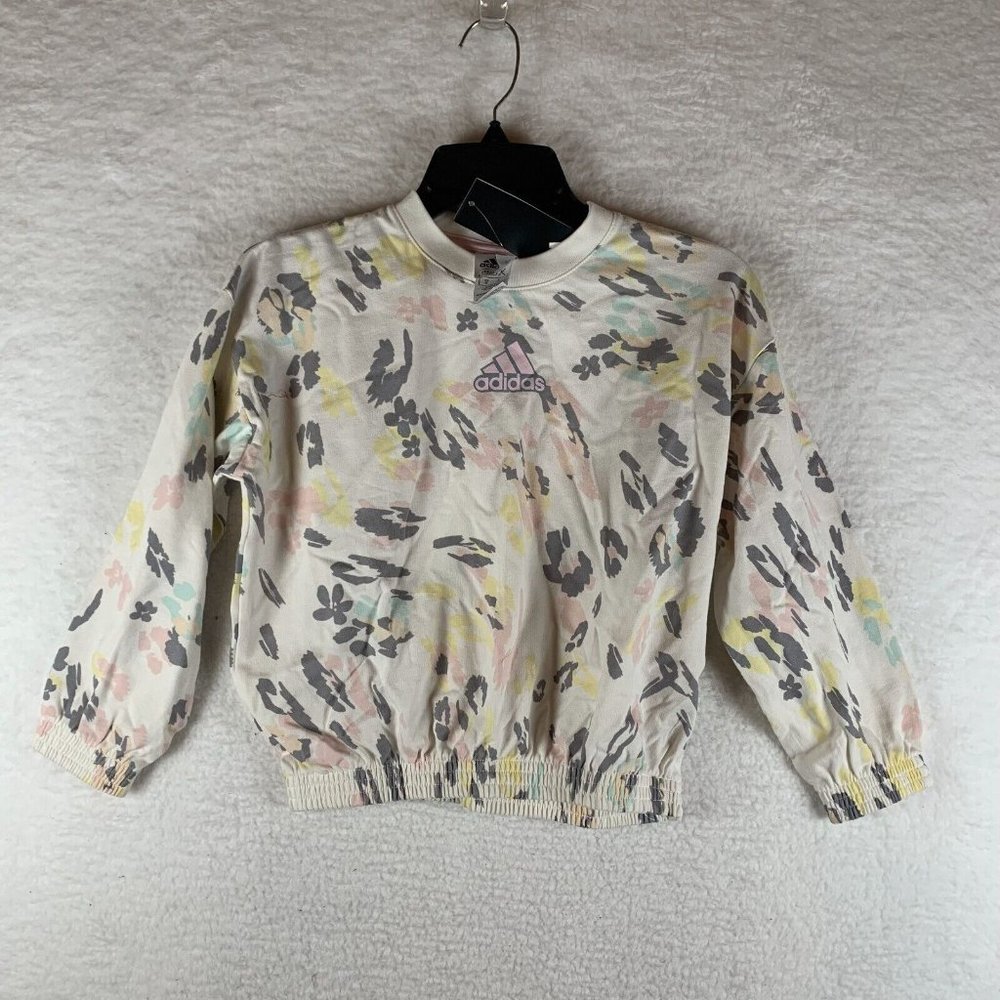 Adidas Sweatshirt Girls Size 6X Beige Cotton Pullover Crewneck Long‎ Sleeve 6654